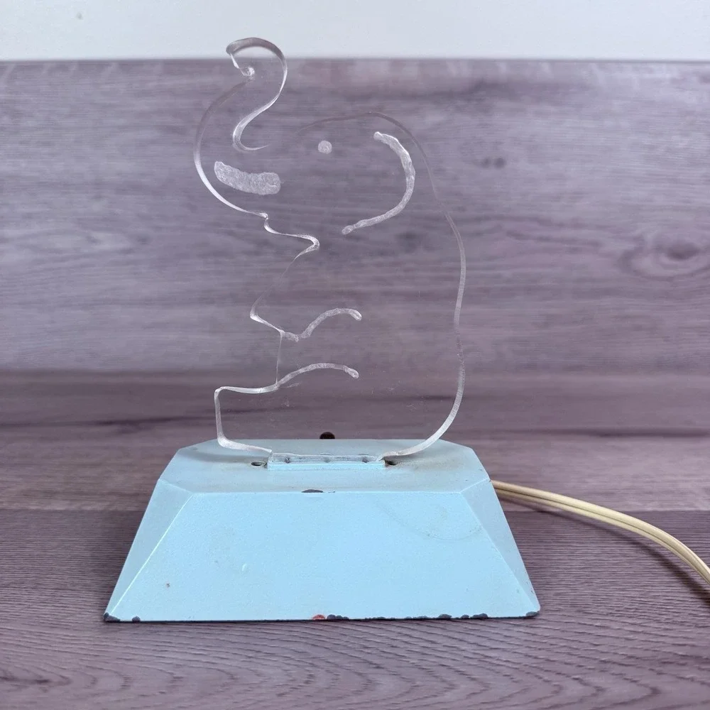Vintage Lucite Elephant Bedside Lamp Blue Kids Night Light MCM Works
